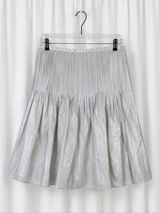 Leggiardo Dresses & Skirts - Leggiadro Vintage Y2K Silver Metallic Pleated A-line Cocktail Party Mini Skirt